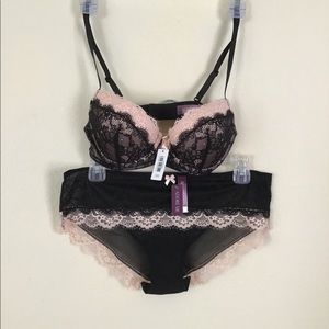 Adore Me Black & Rose Layered Lace Bra & Hipster